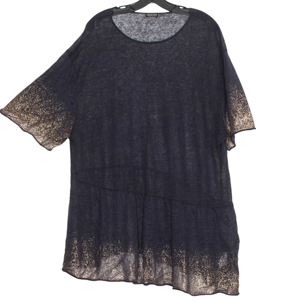 Banana Blue Top Linen Sheer Y2K Boho Lagenlook Coastal Grandma Beach Oversize XL